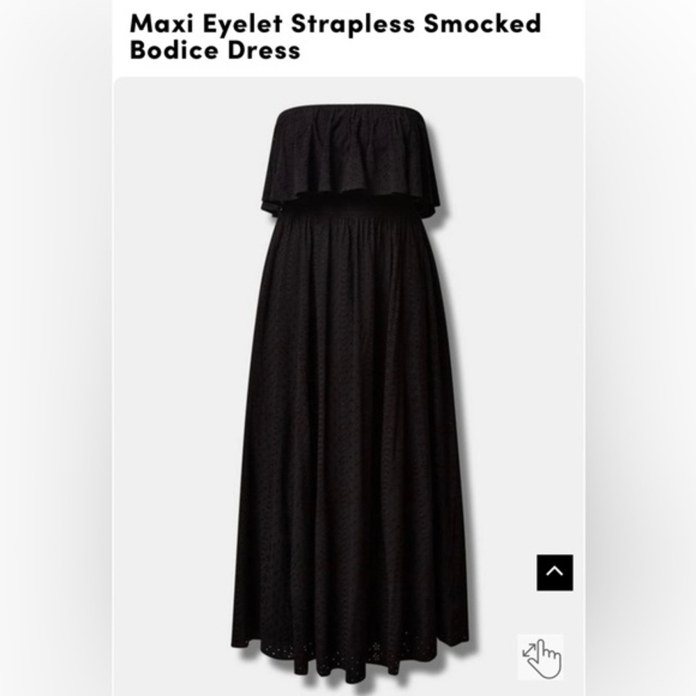 Torrid size 3 eyelet strapless black smocked bodice maxi dress new with tags